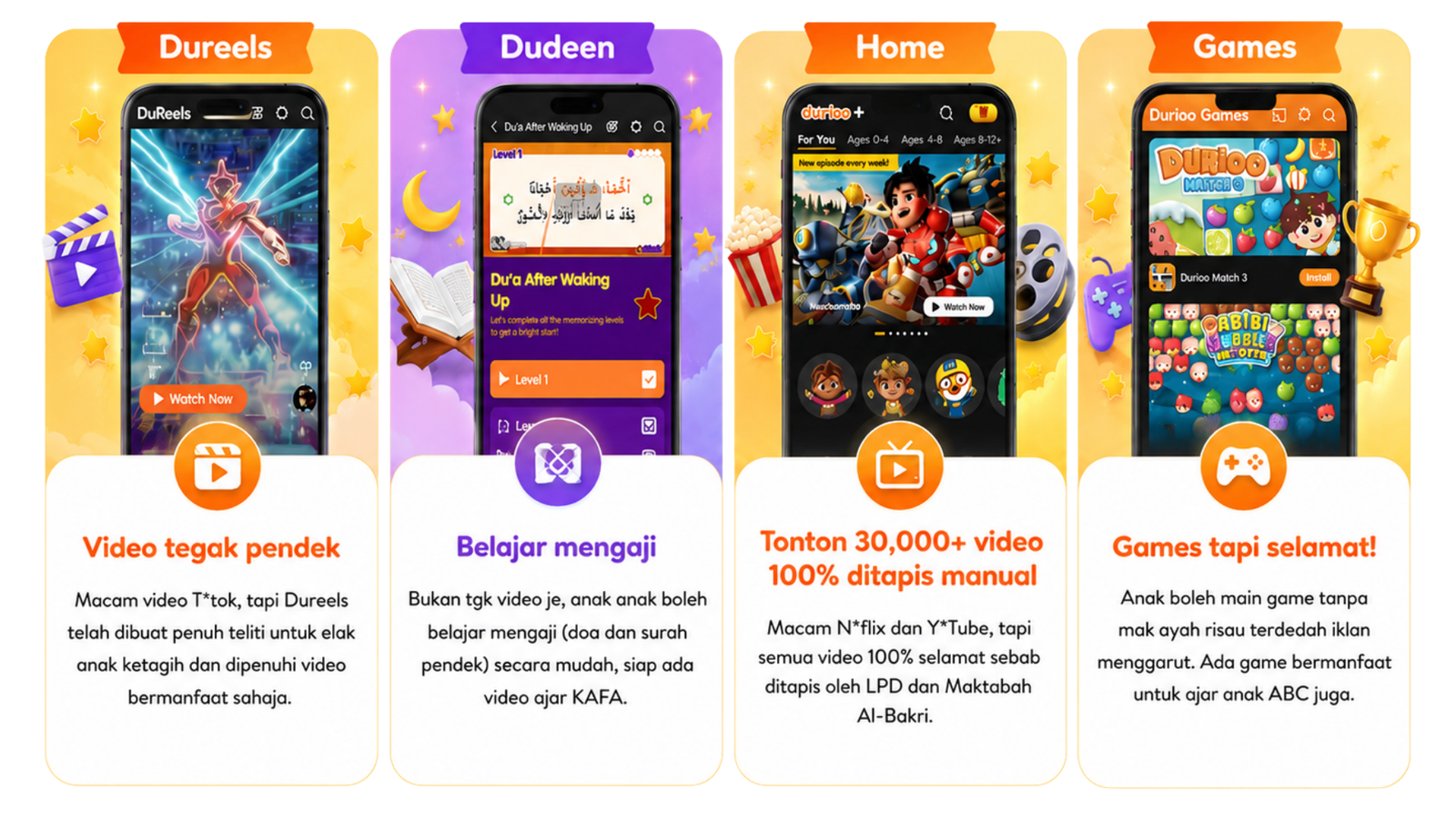 Dureels, Dudeen, Home, Games - Macam Bayar Untuk 4 Aplikasi 4 in 1