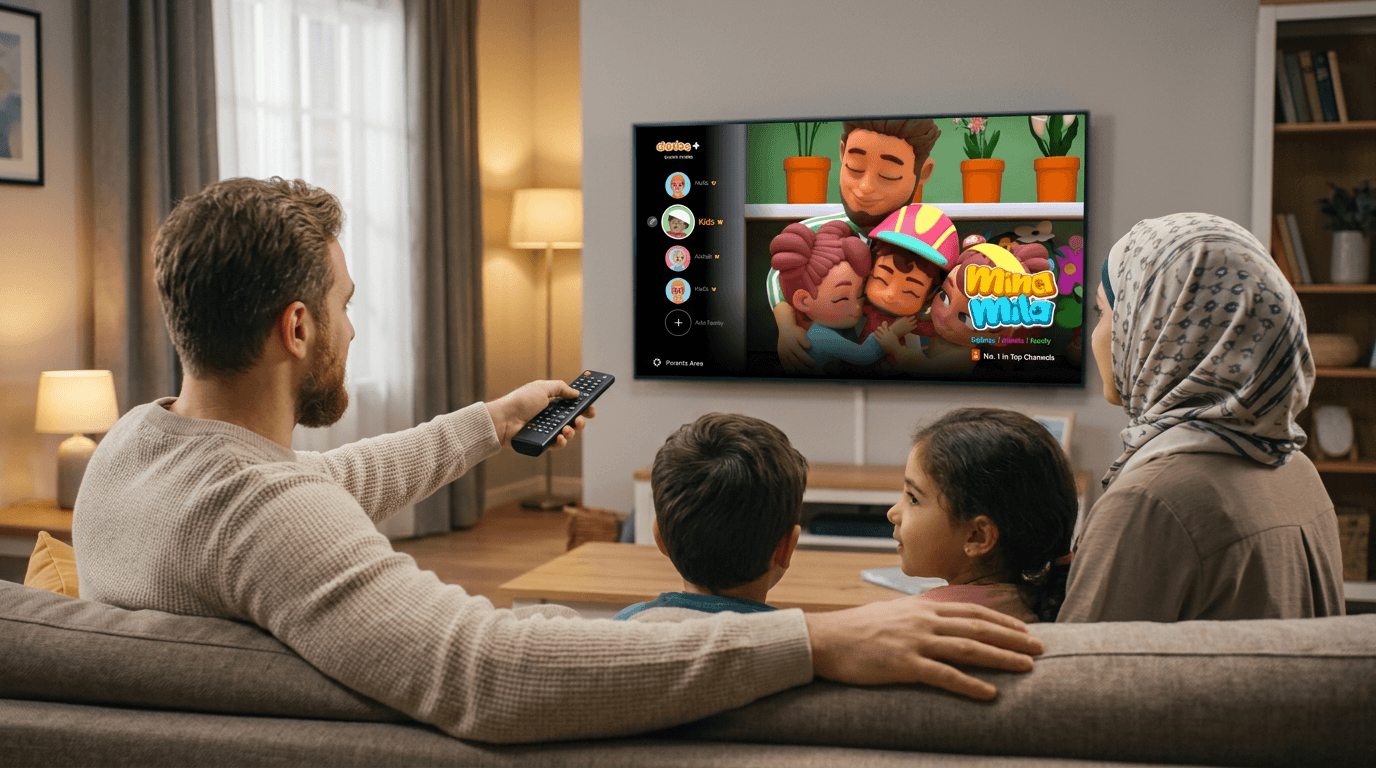 Family watching TV