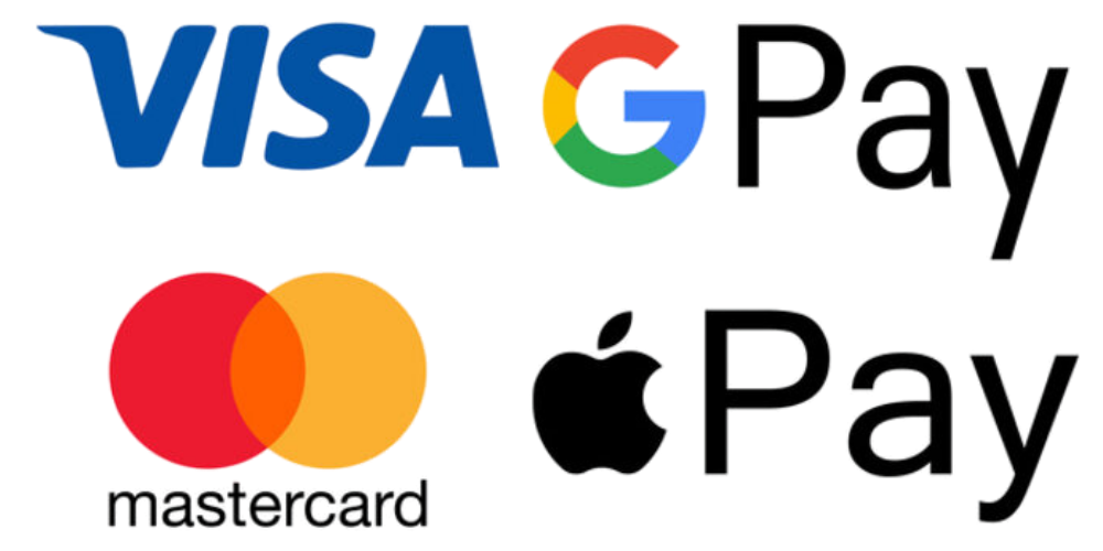 Visa, Mastercard, Apple Pay, Google Pay